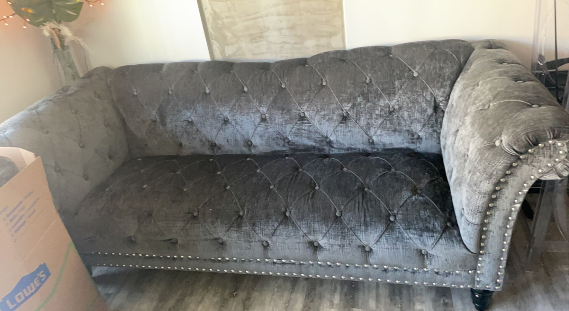 Like New Grey Embroidered Couch And Lounge Chair 