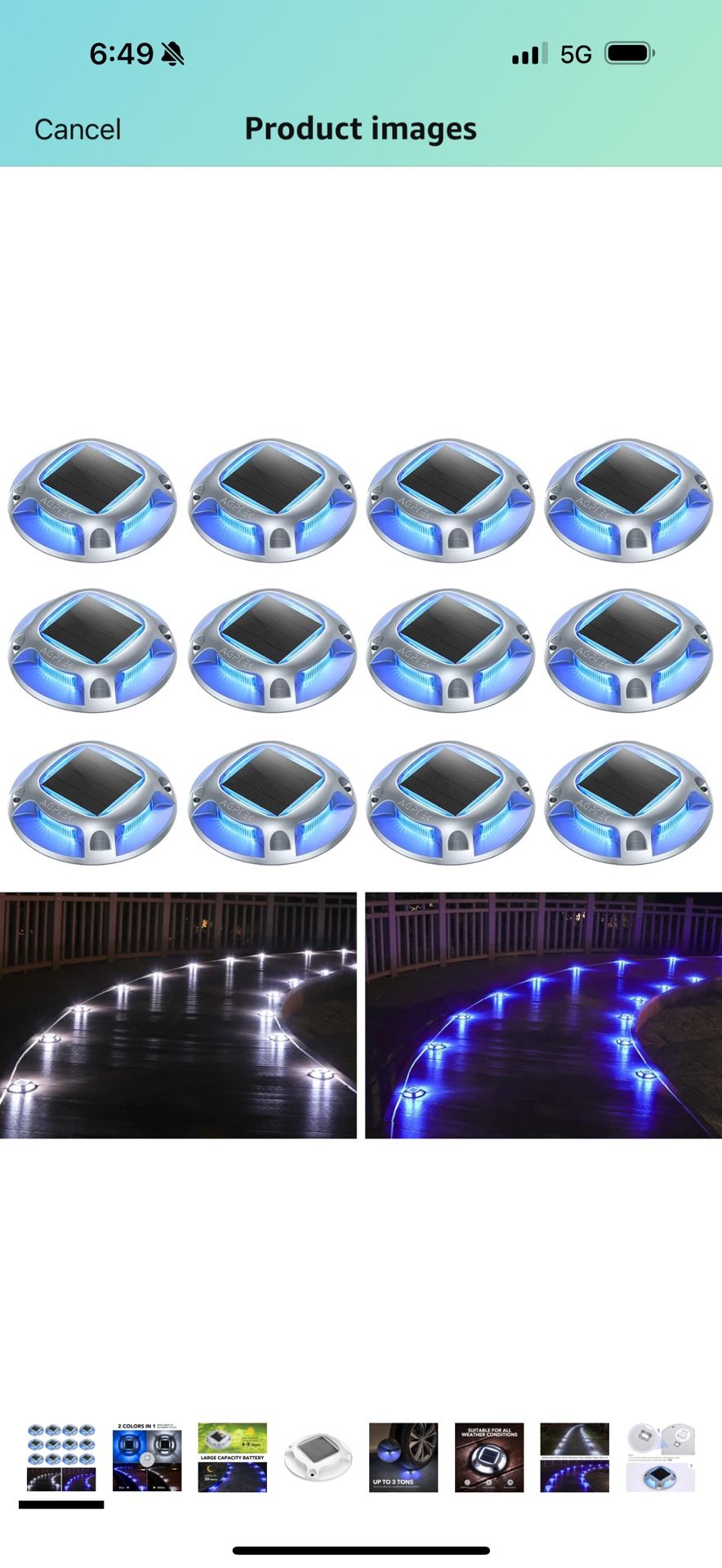 AGPTEK Solar Driveway Lights Outdoor 12 Pack, Solar Deck Lights 2 Color Modes Dock Lights Waterproof Driveway Markers Step Lights for Sidewalk Stair G