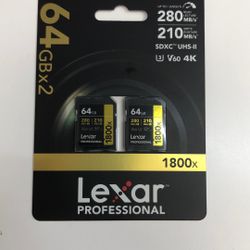 Lexar Pro 1800x SD V60 64gb 2pk Brand New