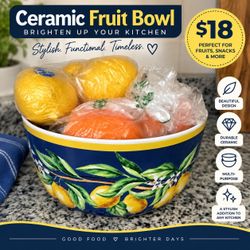Ceramic Fruit Bowl with Lemon Design