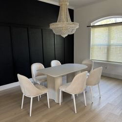 56” DINING TABLE SET WITH 6 CHAIRS WHITE MODERN / MINIMALIST 