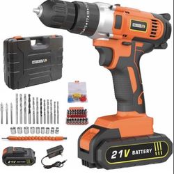Cordless Power Drill Set, 21V Power Drill Tool with 2000mAh & Fast Charger Battery, 3/8” Keyless Chuck Electric Drill, 2 Variables Speed(0-1500 rpm), 