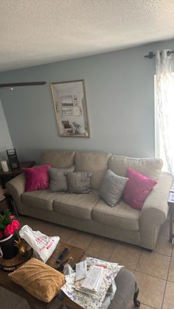 Beige 3-Seat Fabric Sofa