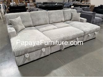 New 120” Large sectional, Sectional sofa With Pull-out Bed, Sofabed, Sofa Bed, Sectional Couch, Corduroy Sectional,Plush Sectional Large Couch, Gray S