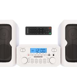 Magnavox MM435M-WH 3-Piece Compact CD Shelf System with Digital FM Stereo Radio, Bluetooth Wireless Technology, and Remote Control in White | LCD Disp