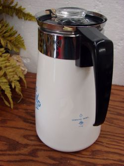 Vintage Corning Ware 9 Cup Blue Cornflower Stove Top Coffee Pot Percolator Super Clean