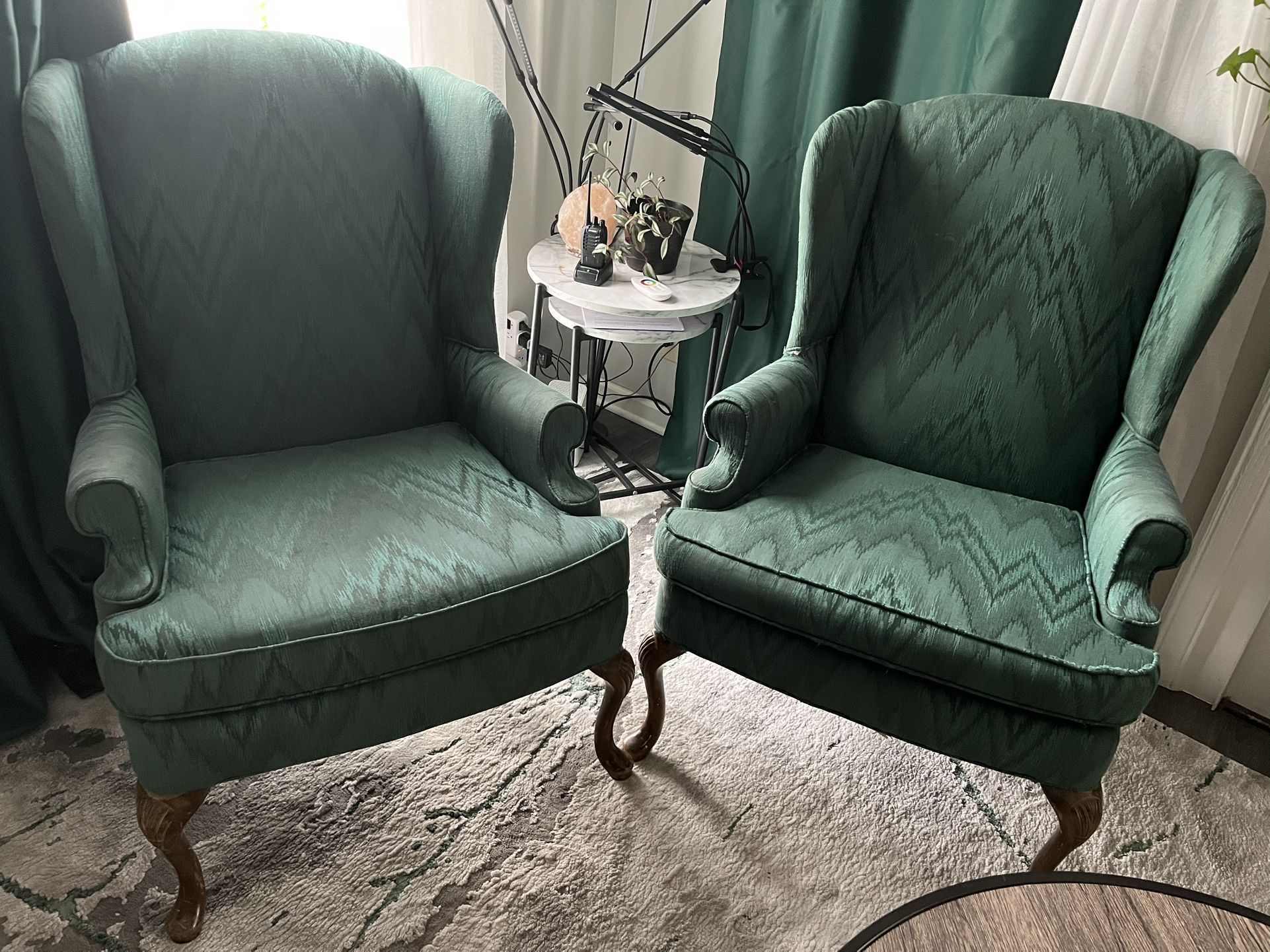 Teal wingback upholstered chair ( $60 Each Or $100 - Both )