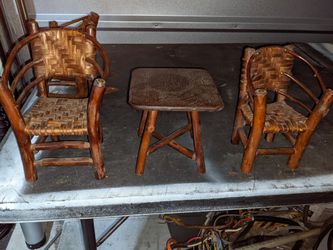 Vintage Miniature Wicker Doll Chairs,Table,Rocking Chair