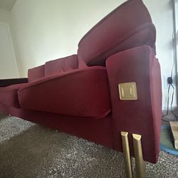 Red Velvet And Gold Couch 
