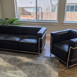 Modern Black LeatherSoft Sofa & Chair Set - $250 - PICKUP ONLY