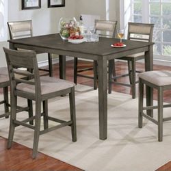 Brand New Weathered Grey & Beige 7pc Counter Height Dining Table Set 