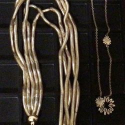 Anne Klein Flat Snake Gold Tone Necklace W/Gold Tone Flower Necklace Bundle 