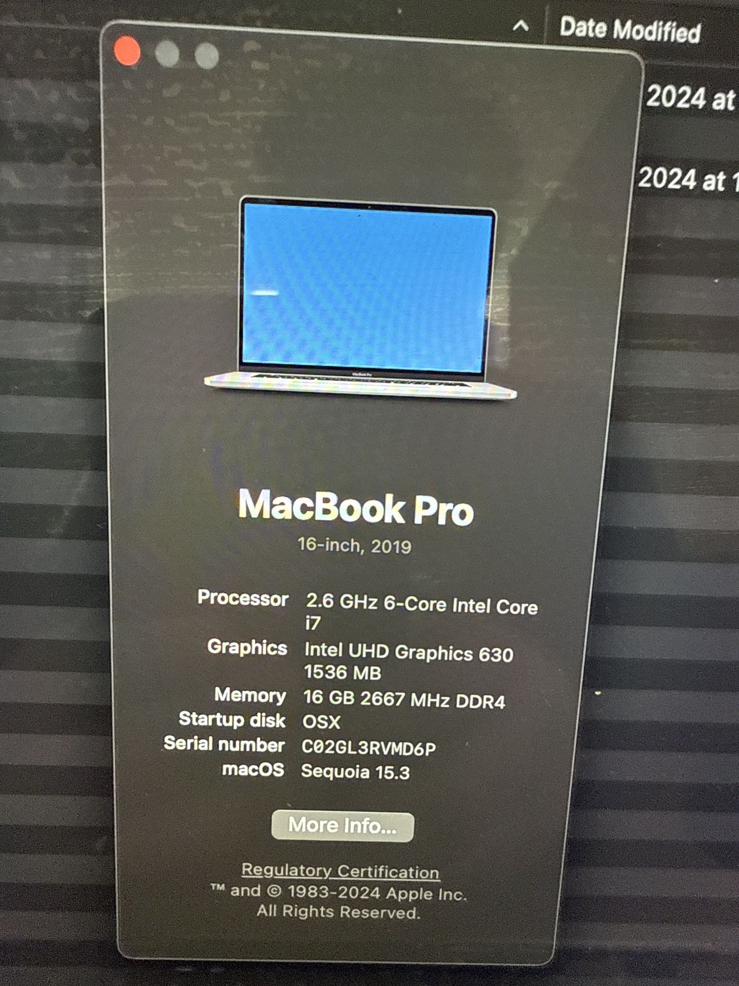 2019 16-inch MacBook Pro 16” - 2.6 GHz 6-Core Intel Core i7