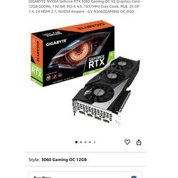 [BRAND NEW ] GIGABYTE NVIDIA GeForce RTX 3060 Gaming OC V2 Graphics Card - 12GB GDDR6