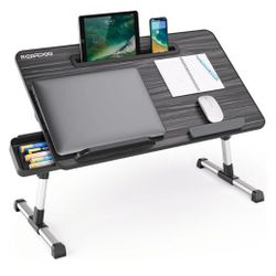 NEARPOW Laptop Bed Tray Table, Height & Angle Adjustable Portable Bed Table,Portable Computer Tray Laptop Stand for Bed W/Tablet Stand & Drawer, Folda