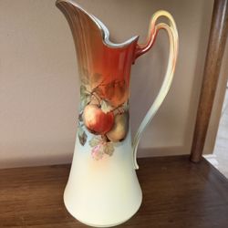 Antique German Hand-Painted Porcelain Fruit Pitcher