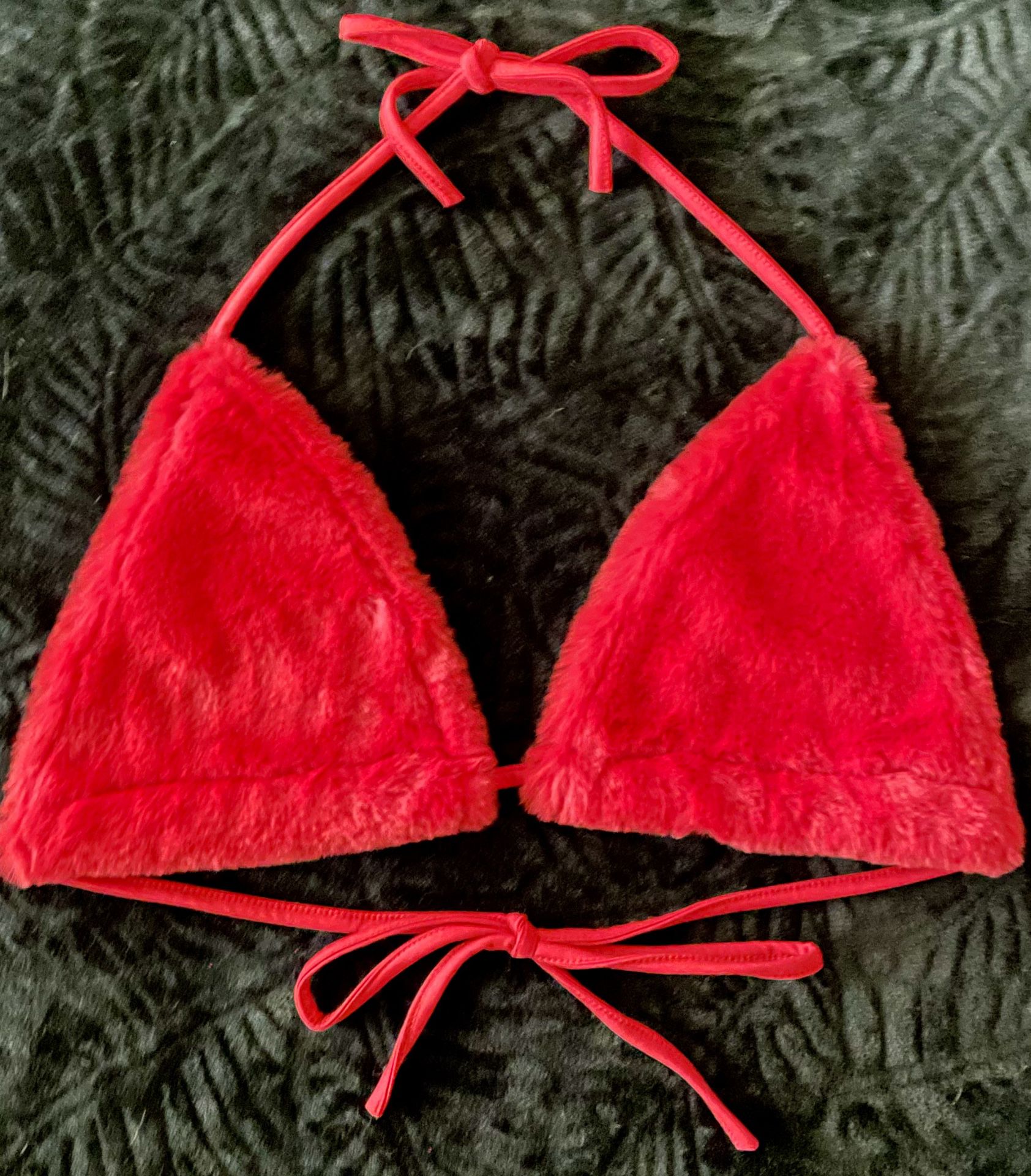 Red Fuzzy Bikini Top