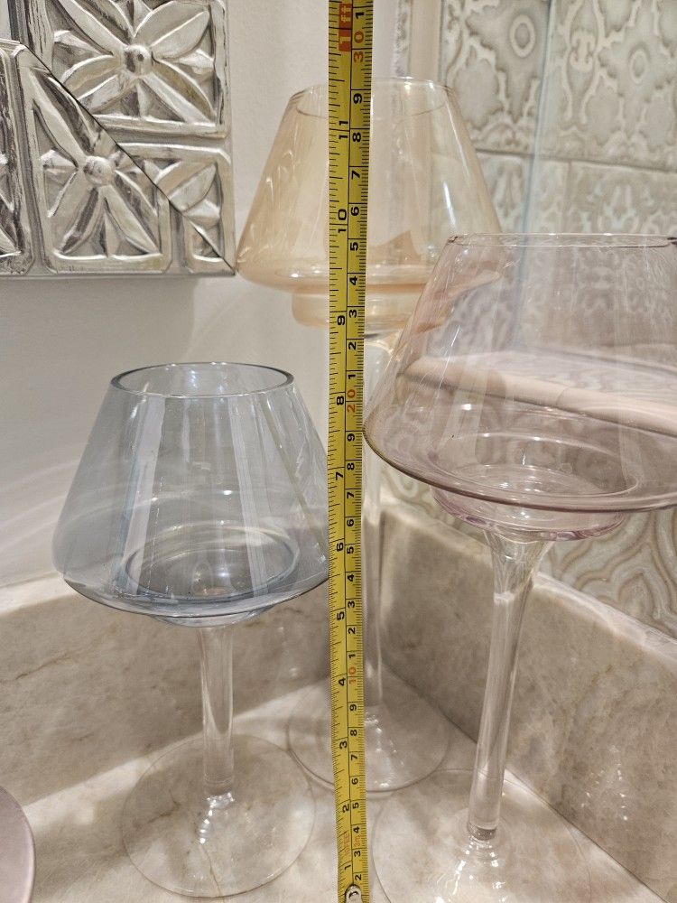 3 Piece Set Colored Glass Candle Holders Wedding/Decoration/Table Centerpieces