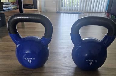Pair of 45lb Kettlebells  – 90lb Total.