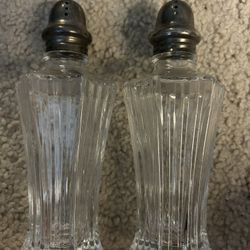 Set of 2 Large Vintage Crystal Salt & Pepper Shakers