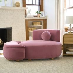 Juliet Modern Velvet Chaise & Storage Ottoman, Rose