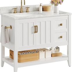 🥨IRONCK Bathroom Vanity with Sink, 30" Farmhouse Bathroom Cabinet with 2 Drawers & Storage for Guest Baths Master Suites or Rental Units