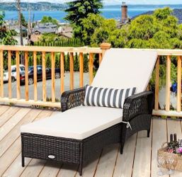 Black Wicker Adjustable Patio Chaise Lounge Chair