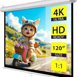 120" Projector Screen Manual Pull Down,1:1 Indoor Outdoor Projection Screen
Movie Screen, Retractable Video Screen for Home Theater Office