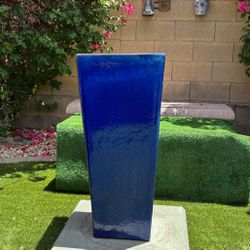 35” Tall Square Blue Ceramic Pot, Luxury Outdoor Garden Patio Pottery from Vietnam