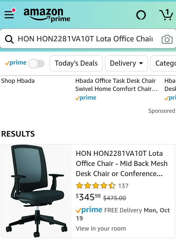NEW HON HON2281VA10T Lota Office Chair - Mid Back Mesh Desk Chair or Conference Room Chair, Black (H2281)