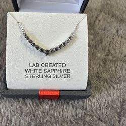 Women’s Girls New Lab Created White Sapphire Sterling Silver 18” Necklace And Charm