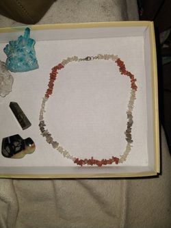 High Grade Moonstone Gemstone Chip Necklace With Silver Clasp