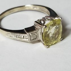 Princess cut Cushions Cut Citrine Classic Clusters Diamond Design Ladies Ring 14Kt White Gold Ring Size 8.75