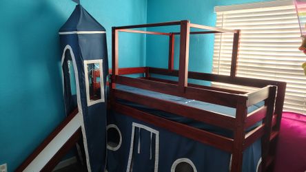 Twin Castle Loft Bed with Slide & Tent - SOLID WOOD