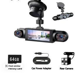 4 Channel Car Dash Cam 1080P HD DVR with 64GB Memory Card Night Vision Parking Mode 3.16" Screen Front Rear Left Right Cameras Dashcam