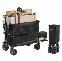 Collapsible Folding Wagon Steel Beach Wagon Cart with All-Terrain Wheels Heavy-Duty Folding Garden Cart