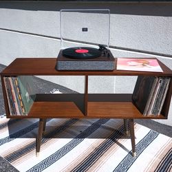 *NEW* Hand crafted Mid century modern vinyl record cabinet console stand shelf 12" LP turntable MCM vintage Antique Retro Made In USA Rustic Patina