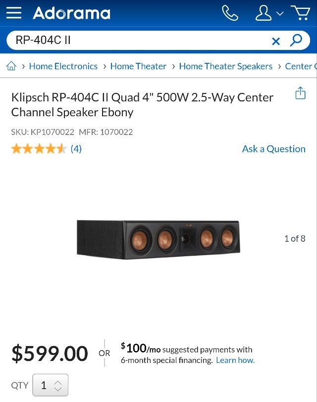 Klipsch Reference Premiere RP 404C II Center Channel Speaker