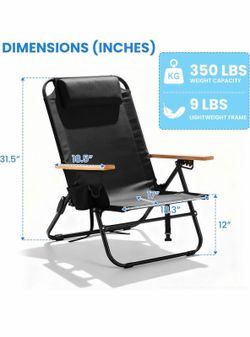 2 Pack Premium Reclining Camping Chair - Portable Folding Lightweight Outdoor Chair with Wooden Armrests, Headrest & Pockets, 350lbs Heavy Duty for Be