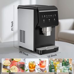 Nugget Ice Maker Countertop with 7Lbs Storage, Ice/Water/Ice & Water Optional, 90Lbs/24H Pellet Crushed Chewable Ice Machine Stainless Steels with Sel