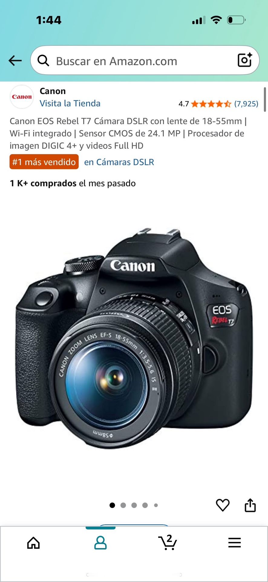 Canon EOS Rebel T7 Cámara DSLR