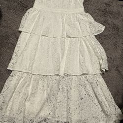 White Lace Tiered Midi Dress 