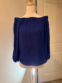Blue Off-Shoulder Long Sleeve Blouse