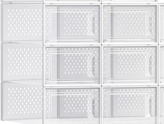 6 Flip-on Shoe Cabinet Stackable Plastic Shoe Organizer Box with Transparent Cover for Household Storage of Sneakers Sandals Sports Shoes