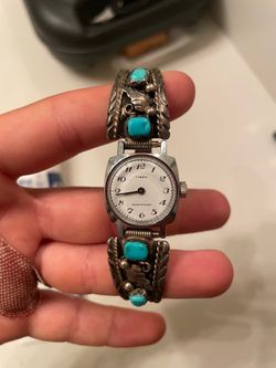 Silver and turquoise vintage southwestern style Timex watch