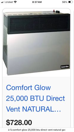 Comfort Plus Direct Vent 25,000 BTU Natural Gas Wall Heater/Furnace With Thermostat Pro Vent Kit Incl. NEW!