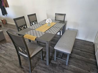 Modern Grey Table with Chairs and Bench