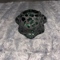 beautiful green mosaic glass frog candle holder heavy
