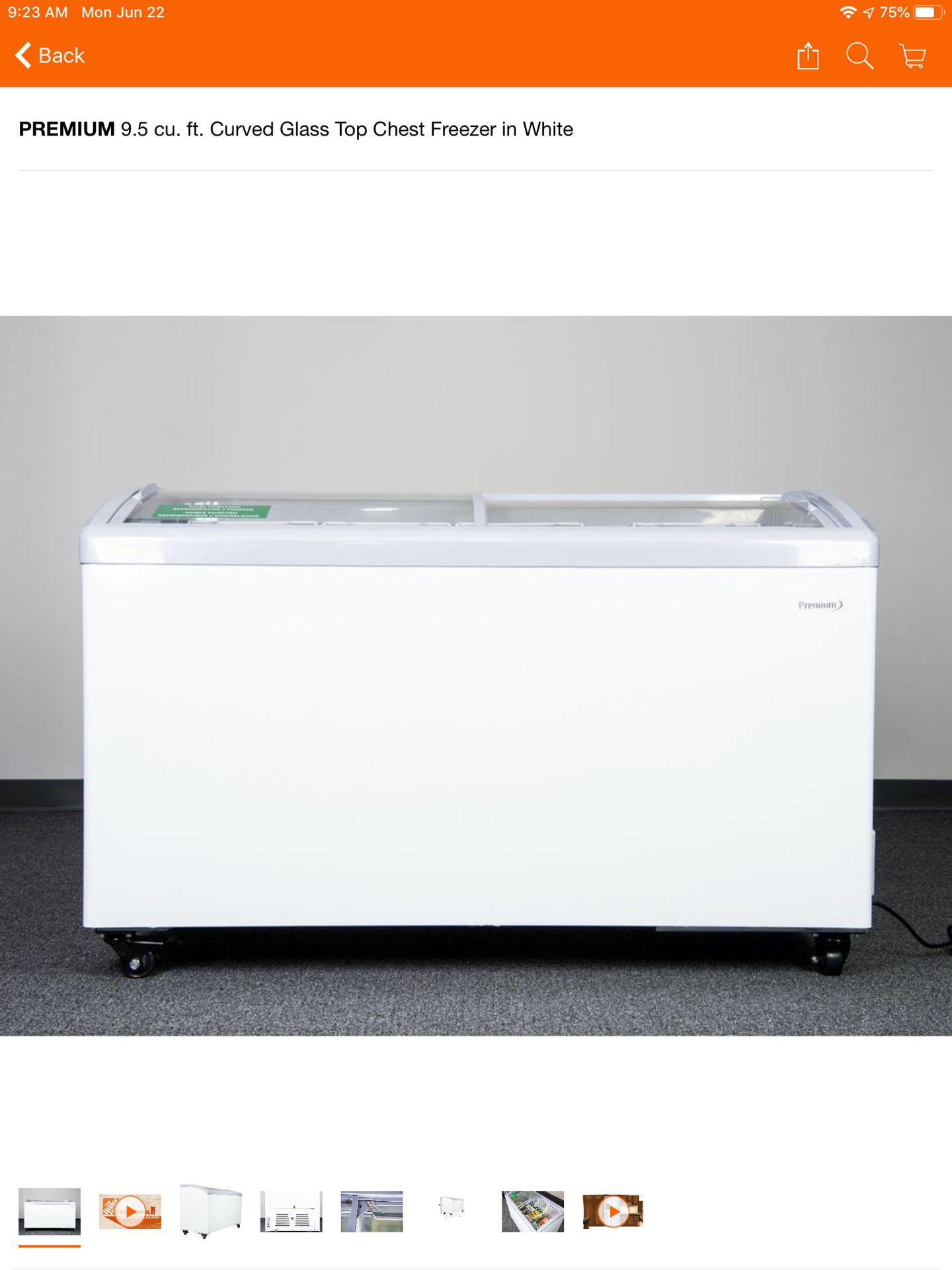 PREMIUM 9.5 cu. ft. Curved Glass Top Chest Freezer in White