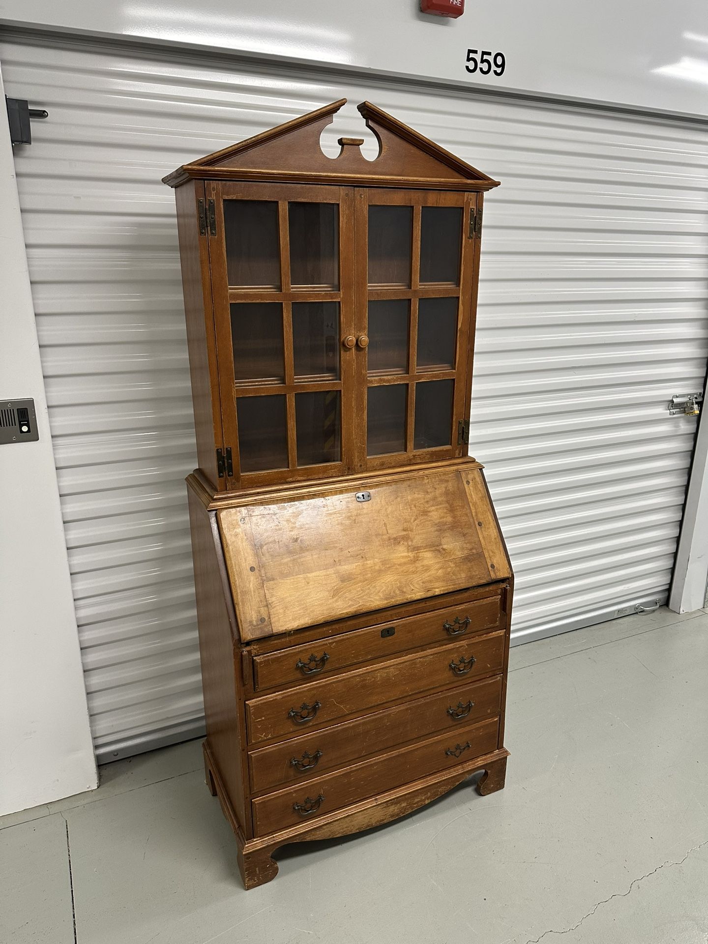 Vermont Hard Rock Maple Drop Front Secretary Desk w/ Bookcase Top 